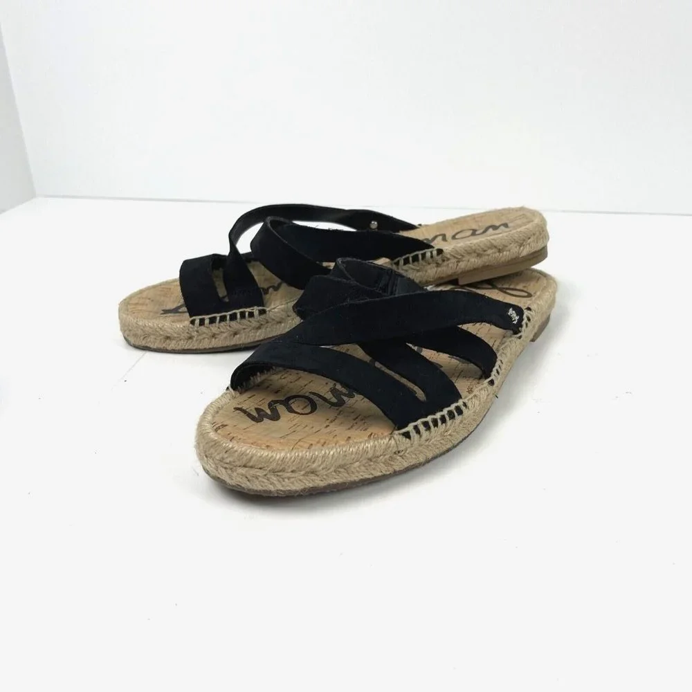 Sam Edelman Averie Espadrille Leather Slide Sandal in Black‎ Womens Size 8.5M